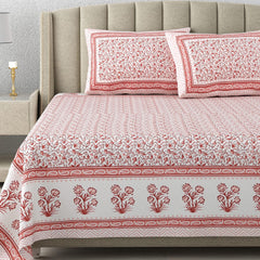 King Size Double Bedsheet With 2 Matching Pillow Covers Set | 90 X 108 Inches, White & Pink - Designer Printed Bedsheet Set | Perfectly Styled & Coordinated Look Bedsheet
