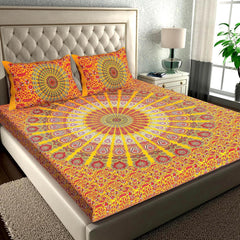 Jaipuri Bedsheets For Double Bed King Size With 2 Pillow Covers - 90 X 100 Inches, Yellow & Mustard | Soft & Durable For Everyday Use & Bedroom - All Season Comfort