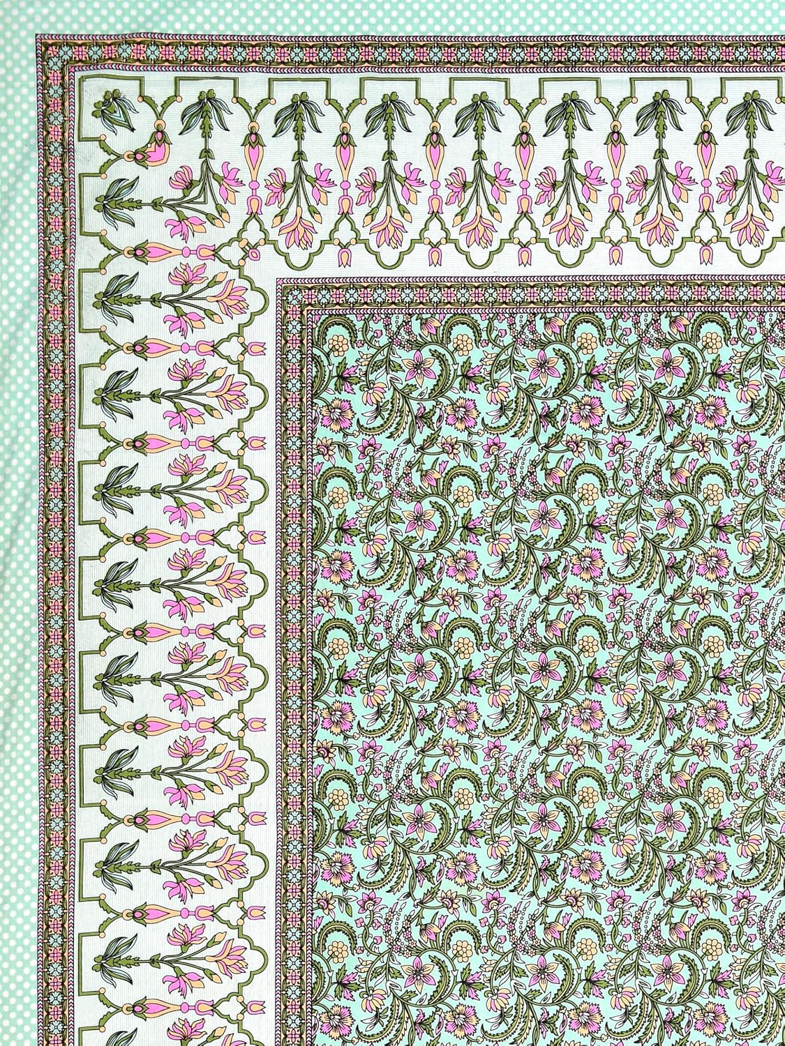 Jaipuri Bedsheet For Double Bed With 2 Pillow Covers - 90 X 108 Inches, Green | Pure Cotton Bedsheet King Size Bed | Soft & Breathable Fabric