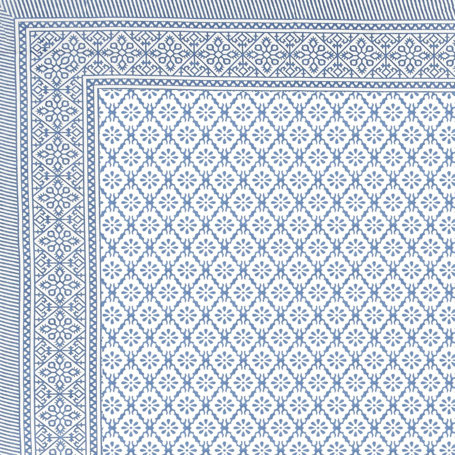 Pure Cotton King Size Bedsheet 2 Matching Pillow Covers | 100x108 Inches, White & Sky Blue | Traditional Jaipuri Printed Bedsheet | Ideal Wedding Gift, Housewarming, Special Occasion Surprise