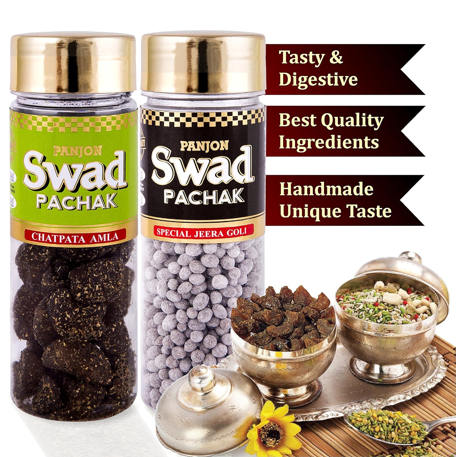 Panjon Swad Chatpata Amla & Jeera Goli Pachak 220gm, (110gm *2 Bottles)