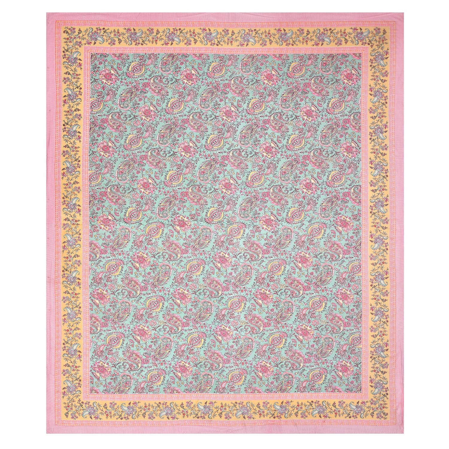 1 Queen Size Bedsheet For Double Bed With 2 Pillow Covers (90 X 108 Inches) Sky Blue & Pink | Beautiful Printed Designs - Breathable 100% Cotton Bedsheet Comfortable