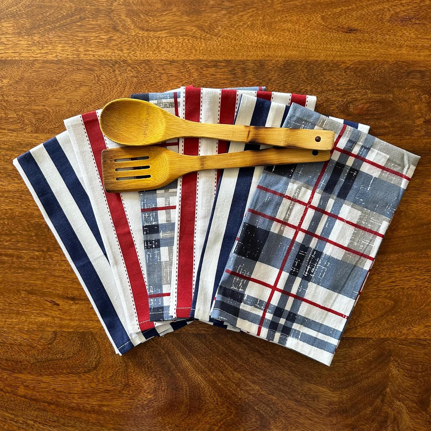 Oak & Lily 100% Cotton Kitchen Napkins Dish Towels 450 Gsm | Premium European Quality Washable, Large Size Kitchen Cloth For Roti, Cleaning, Drying | White & Grey (Set Of 6)