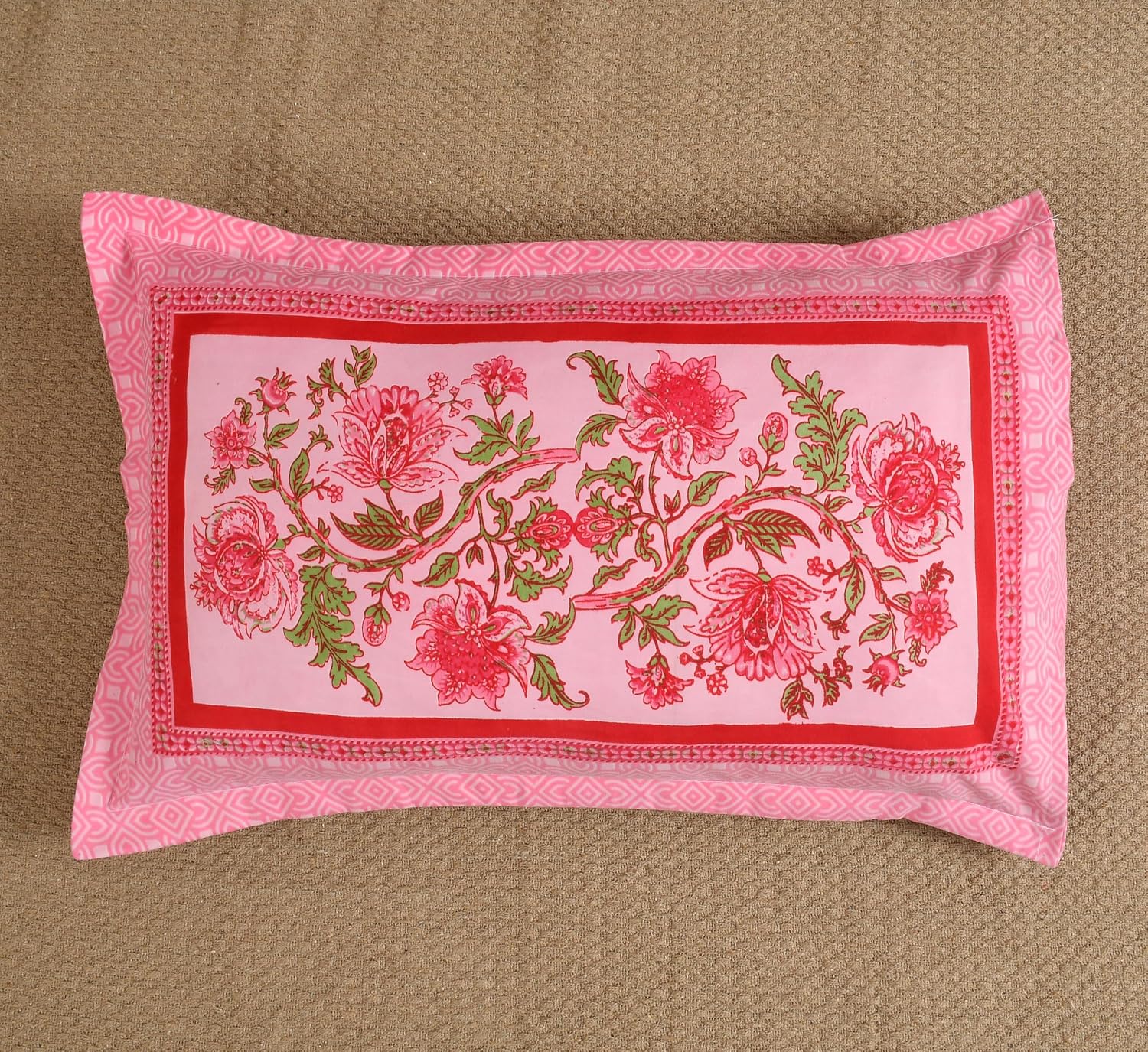 100% Cotton King Size Double Bedsheet With 2 Pillow Covers - 90 X 100 Inches, Pink | Traditional Floral Rajasthani Jaipuri Bedsheet