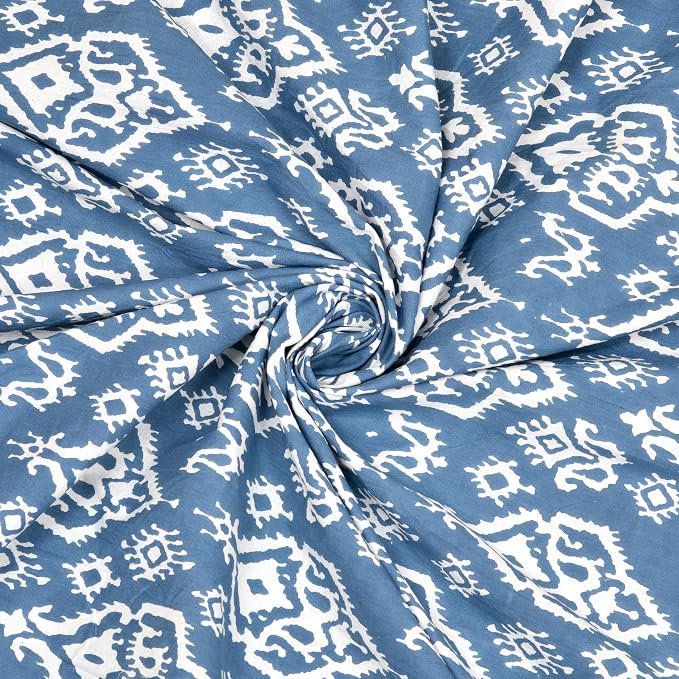 Hand Block Printed Cotton King Size Bedsheet With 2 Pillow Covers, 106 X 106 Inches, Blue | 200 Thread Count-Good For Villas, Guest Houses, & Daily Home Use