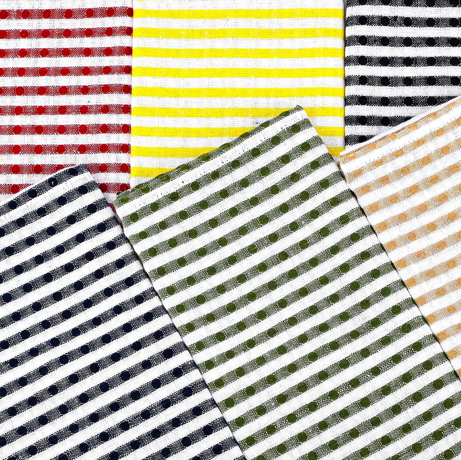 Sami Studios Kitchen Cotton Towels 300 Gsm | Highly & Absorbent For Kitchen Cleaning & Quick Drying Elegant Waffle Checks X-Large Towel (Set Of 6) -Multicolor