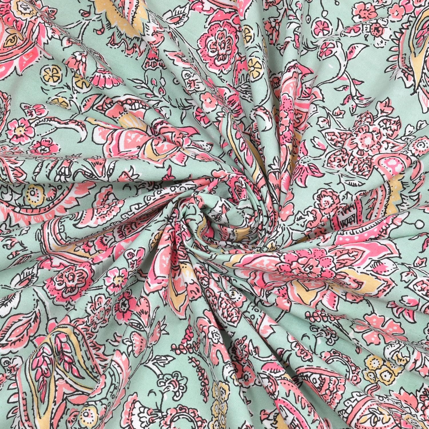 1 Queen Size Bedsheet For Double Bed With 2 Pillow Covers (90 X 108 Inches) Sky Blue & Pink | Beautiful Printed Designs - Breathable 100% Cotton Bedsheet Comfortable