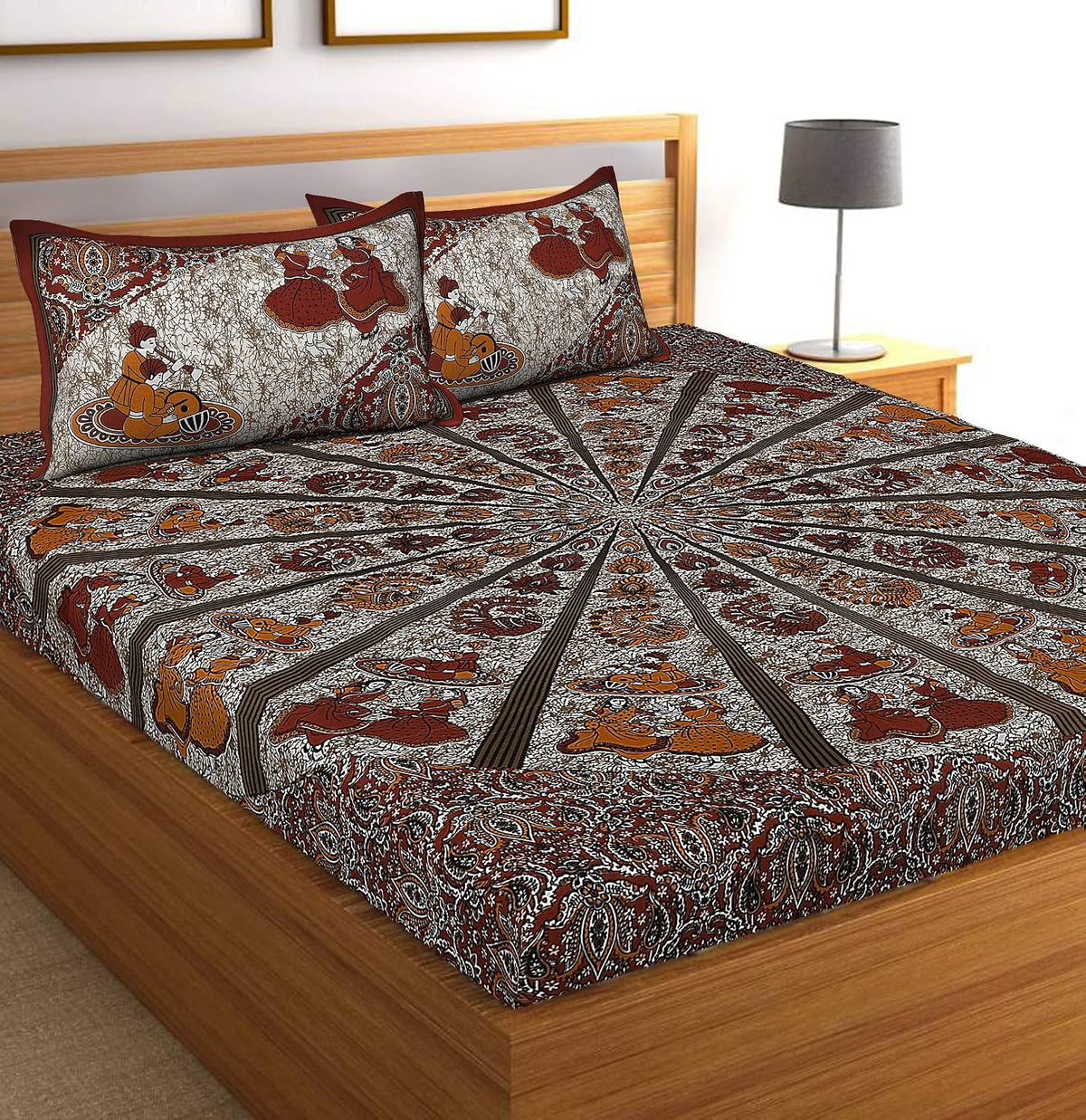 Printed Bedsheet For Double Bed With 2 Pillow Covers - 83 X 94 Inches, Multicolor | Ideal For Hotel, Guest House, Home | Traditional Jaipuri Bedsheets