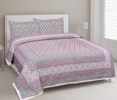 Traditional Rajasthani Design Bedsheet With 2 Pillow Covers - 90 X 108 Inches, Pink & White | Color Fade Resistant & Shrinkage Resistant For All-Season Use