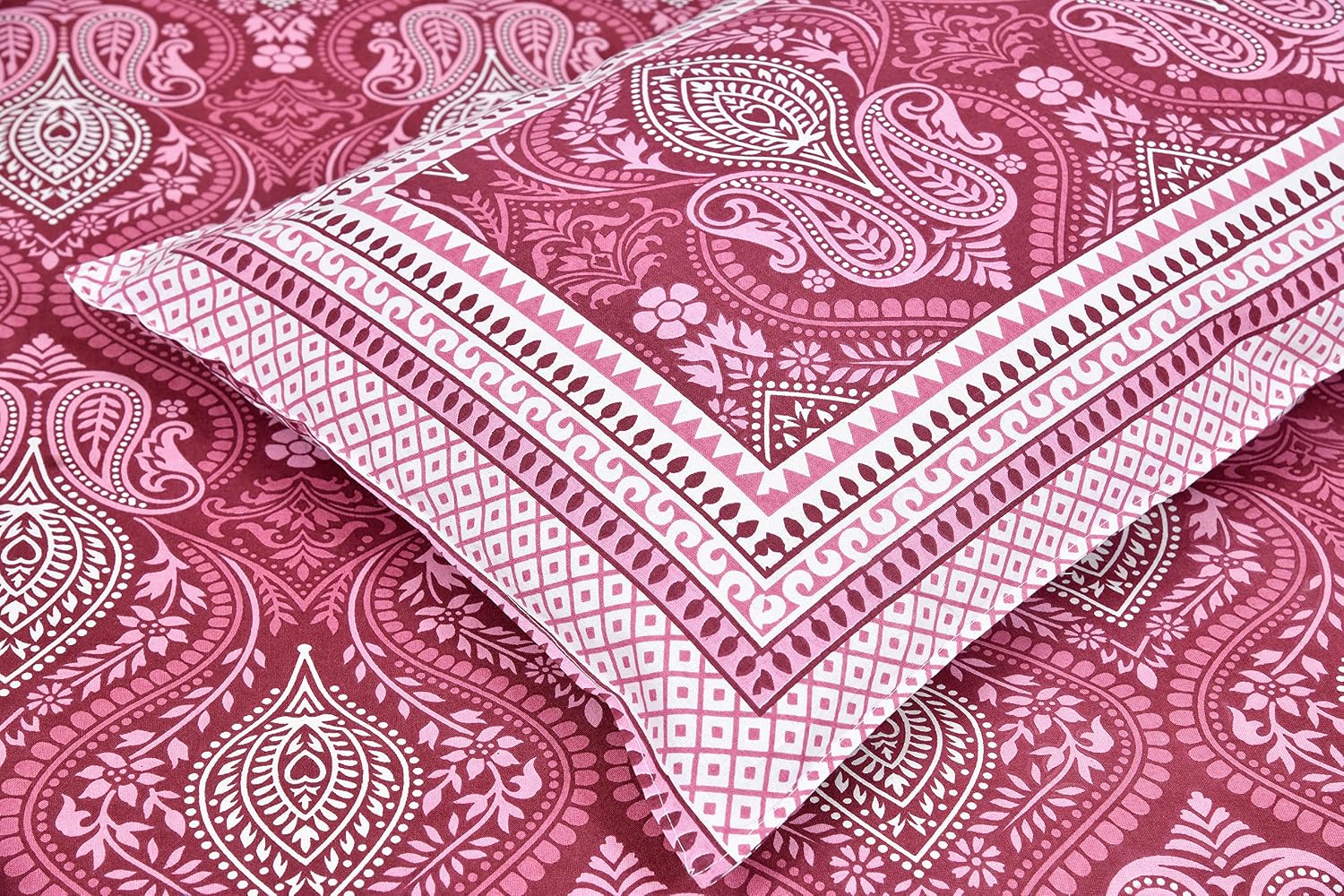 Jaipuri Cotton Bedsheet For King Size With 2 Pillow Covers | 90 X 108 Inches, Wine | Ultra-Soft & Skin-Safe | Breathable Summer Comfort