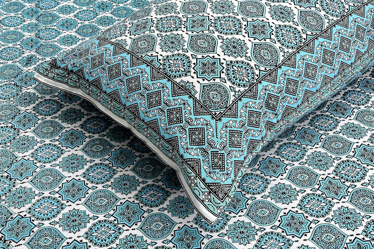 Traditional Rajasthani Design Bedsheet With 2 Pillow Covers - 90 X 108 Inches, Teal | Color Fade Resistant & Shrinkage Resistant For All-Season Use