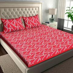 Printed Double Bedsheets For King Size With Tow Matching Pillow Covers - 90 X 100 Inches, Red & White | Comfort Jaipuri Collection Bedsheet - Suitable For All Seasons