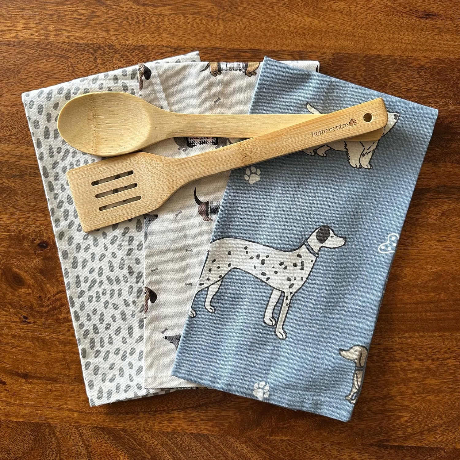 Oak & Lily 100% Cotton Kitchen Napkins Dish Towels 350 Gsm | Premium European Quality Washable, Large Size Kitchen Cloth For Roti, Cleaning, Drying | Dog Print (Set Of 3)