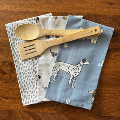 Oak & Lily 100% Cotton Kitchen Napkins Dish Towels 350 Gsm | Premium European Quality Washable, Large Size Kitchen Cloth For Roti, Cleaning, Drying | Dog Print (Set Of 3)
