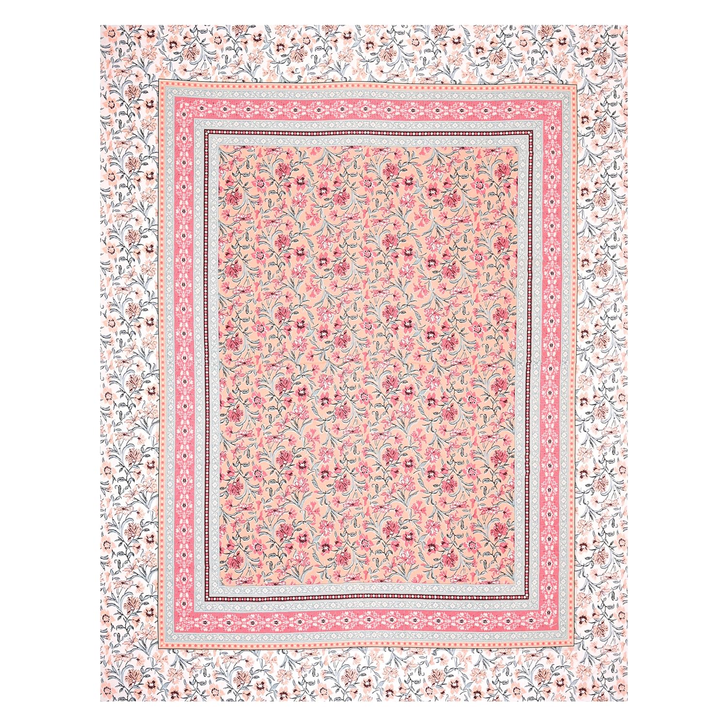 Traditional Rajasthani Design Bedsheet With 2 Pillow Covers - 90 X 108 Inches, Peach & Pink | Color Fade Resistant & Shrinkage Resistant For All-Season Use