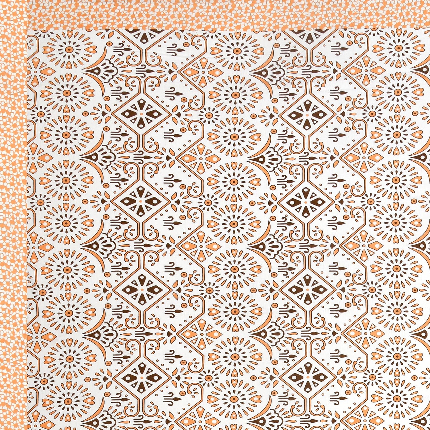 Bedsheet For Queen Bed With 2 Pillow Covers - 90 X 108 Inches, Orange & White | Pure Cotton Traditional Jaipuri Printed | Ideal For Both Everyday Use & Special Events