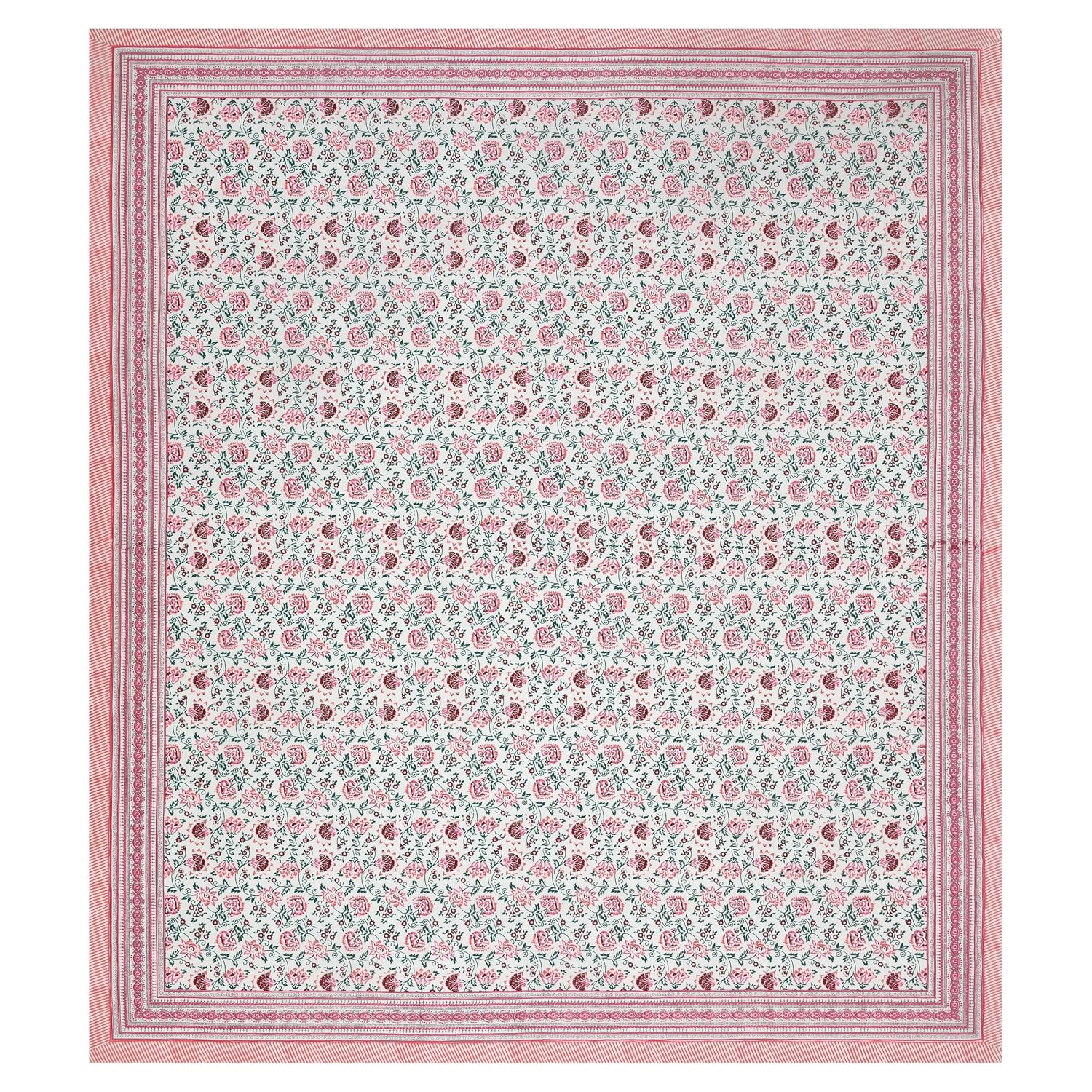 Jaipuri Bedsheet For Double Bed With 2 Pillow Covers - 90 X 108 Inches, Pink & White | Pure Cotton Bedsheet King Size Bed | Soft & Breathable Fabric