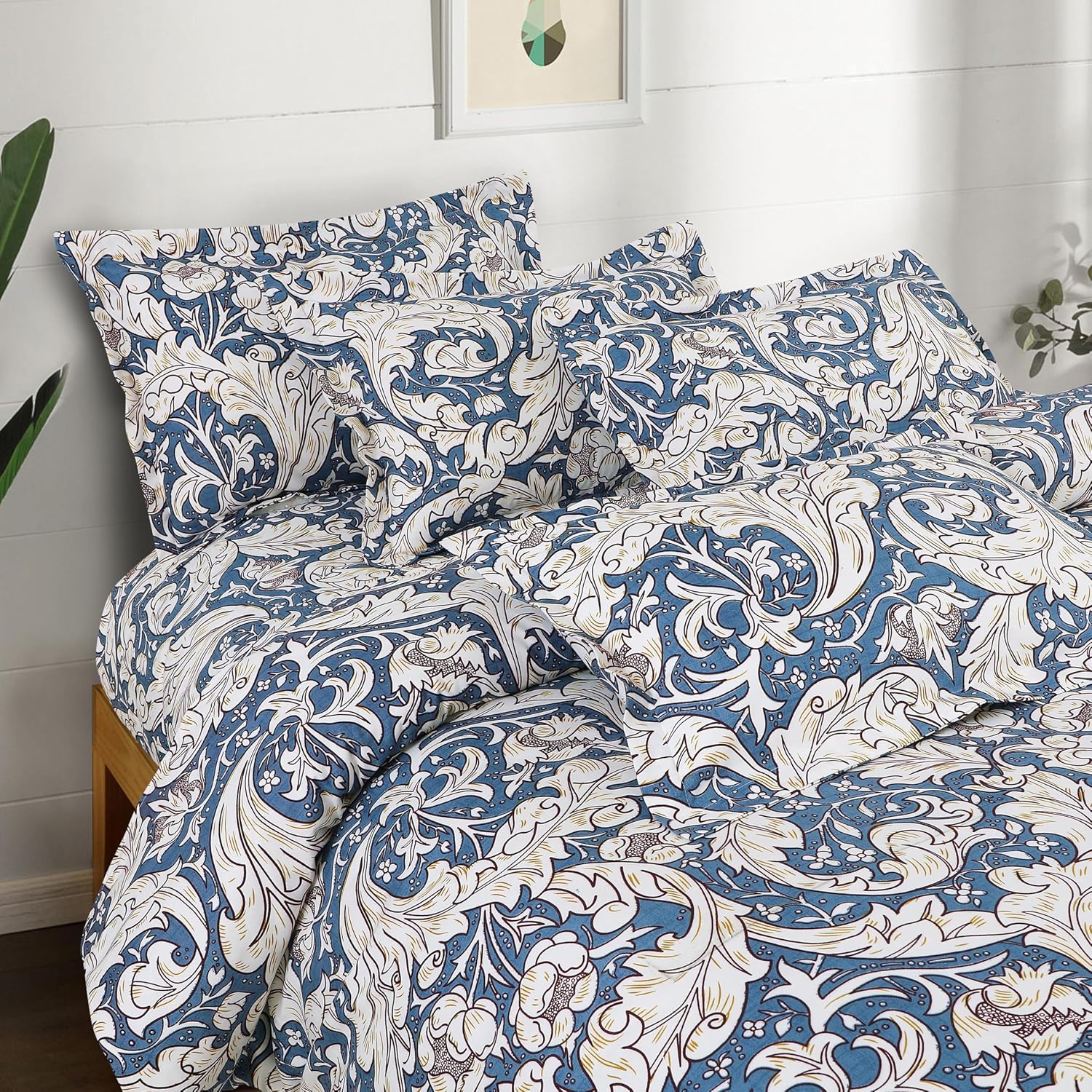 Cotton Elastic Fitted Printed Queen Size Double Bed Bedsheet With 2 Pillow Cover | 60 X 78 Inches, Blue - Soft Touch, Wrinkle Resistant, Skin Friendly