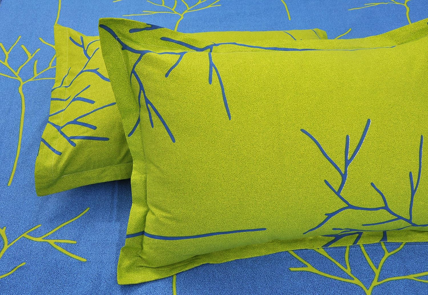 Queen Size For Bedsheet With 2 Pillow Covers - 88 X 96 Inches, Blue & Green | Soft & Comfortable Sleep Experience | Machine Wash In Cold Water
