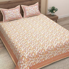 Traditional Rajasthani Design Bedsheet With 2 Pillow Covers - 90 X 108 Inches, Peach & Yellow | Color Fade Resistant & Shrinkage Resistant For All-Season Use
