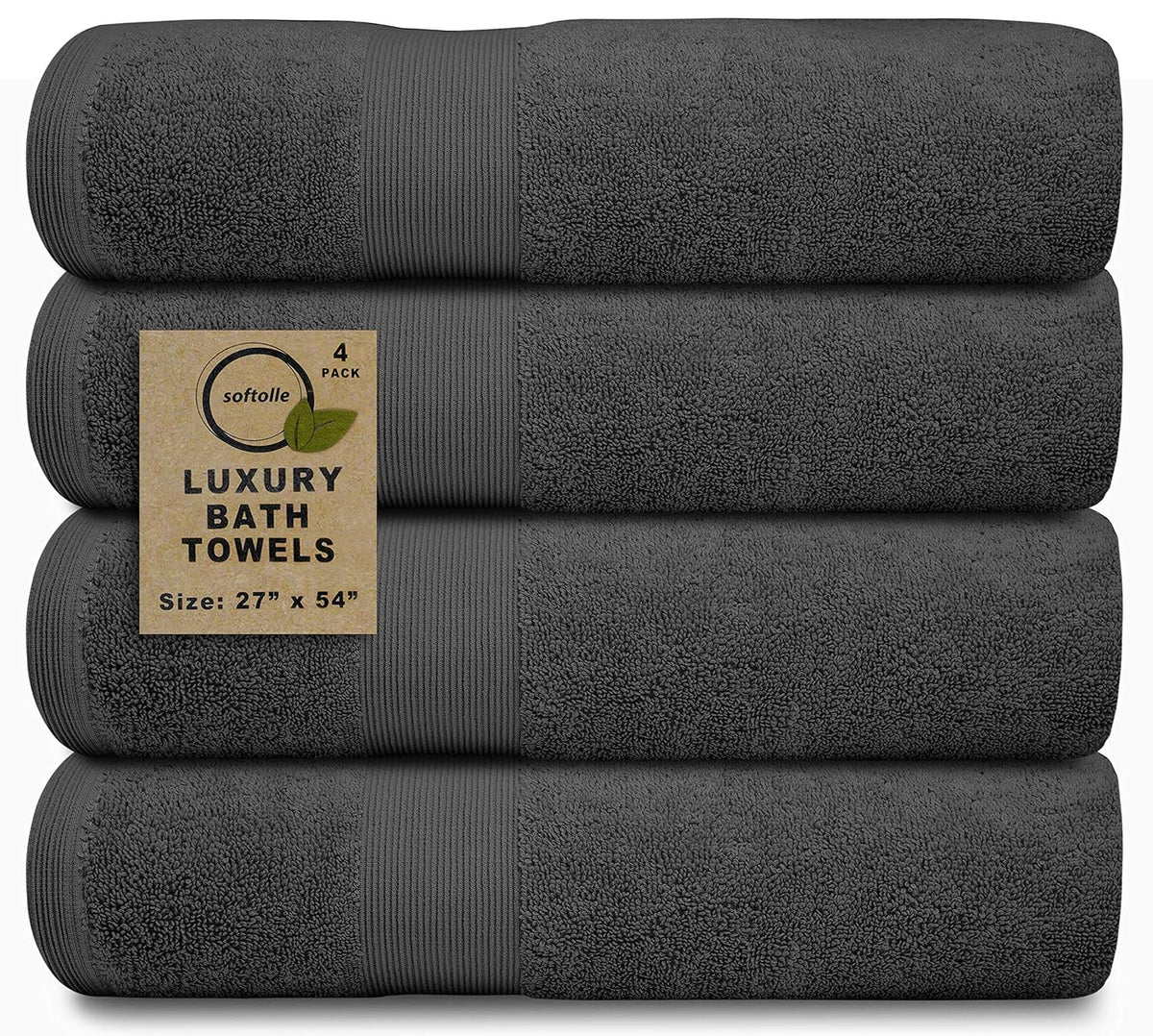 Softolle 100% Cotton Luxury Bath Towels 600 Gsm | Bathroom Bath Towel Eco-Friendly, Super Soft, Highly Absorbent Bath Towel Oeko-Tex Certified -Set Of 4 (Grey)