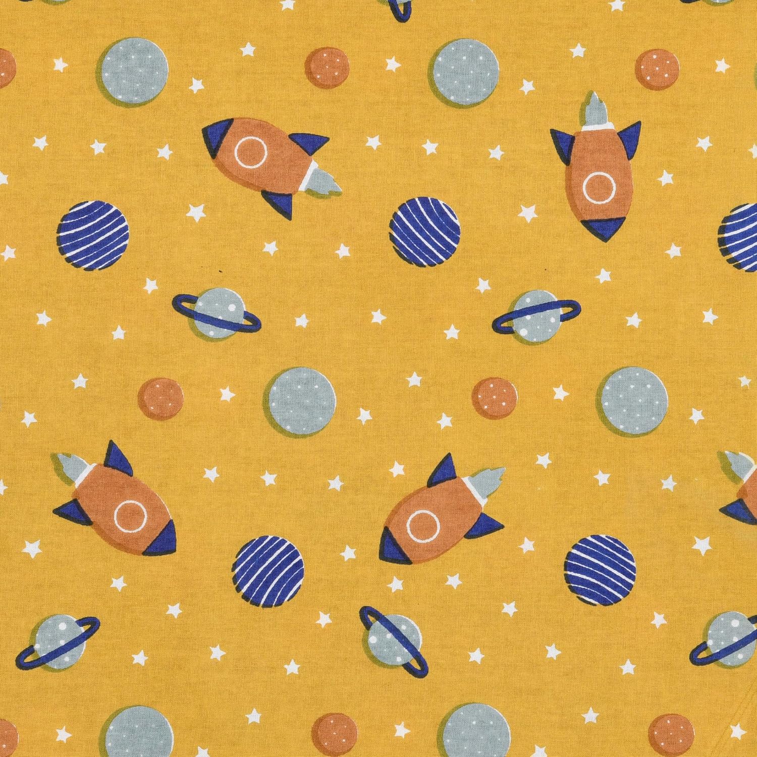 Pure Cotton Kids Bedsheet Double Bed Queen Size With 2 Pillow Covers | 90 X 100 Inches, Yellow & Blue | Fun Cartoon Theme, Soft & Breathable Fabric