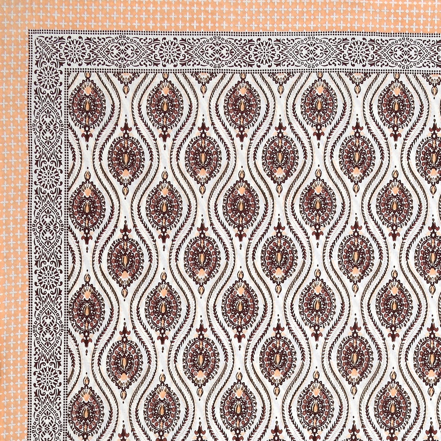 Pure Cotton King Size Bedsheet 2 Matching Pillow Covers | 100x108 Inches, Brown & Orange | Traditional Jaipuri Printed Bedsheet | Ideal Wedding Gift, Housewarming, Special Occasion Surprise