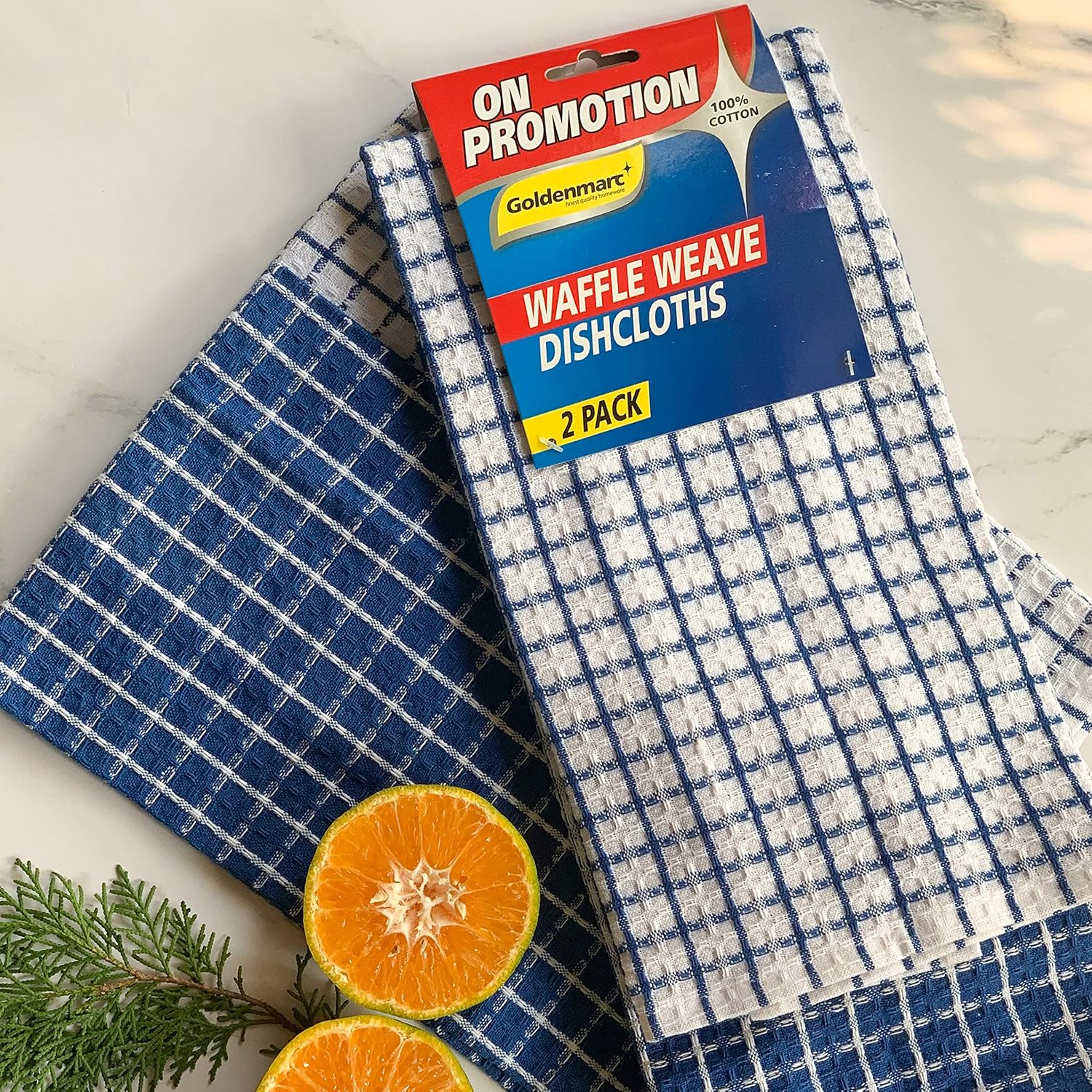 Pixel Home Kitchen Cleaning Towel 400 Gsm | Superior Cotton, Multi-Purpose, Waffle - Blue & White (Pack Of 6)
