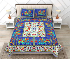 Cotton Double Bedsheet For King Size With Two Matching Pillow Covers - 90 X 100 Inches, Multicolor | Super Soft Breathable & Wrinkle Free