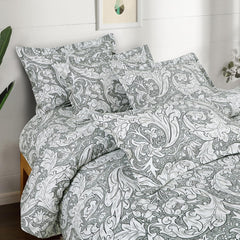 Printed Queen Size Double Bed Bedsheet With 2 Pillow Cover | 60 X 78 Inches, Grey & White - Breathable, Stain & Wrinkle Resistant | All Around Elastic Fitted Bedsheet