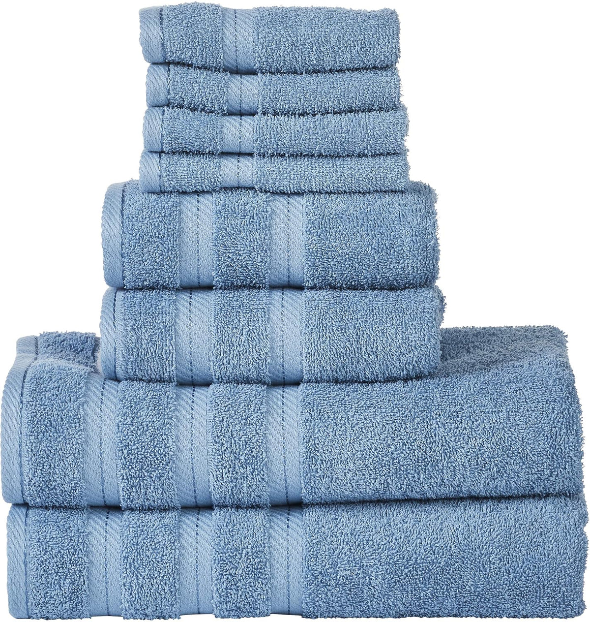 Senses By Riba 2 Bath + 2 Hand + 4 Face Cloths Towel 1.6 Kg (Blue) - Pack Of 8