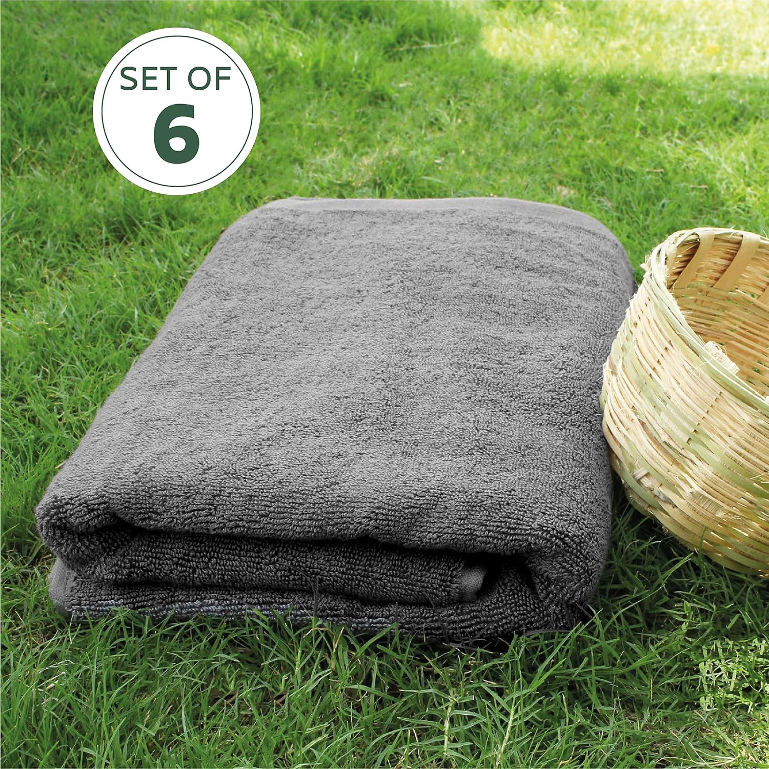 Heelium Bamboo Bath Towel Soft Super Absorbent 600 Gsm - Pack Of 6 (Grey)