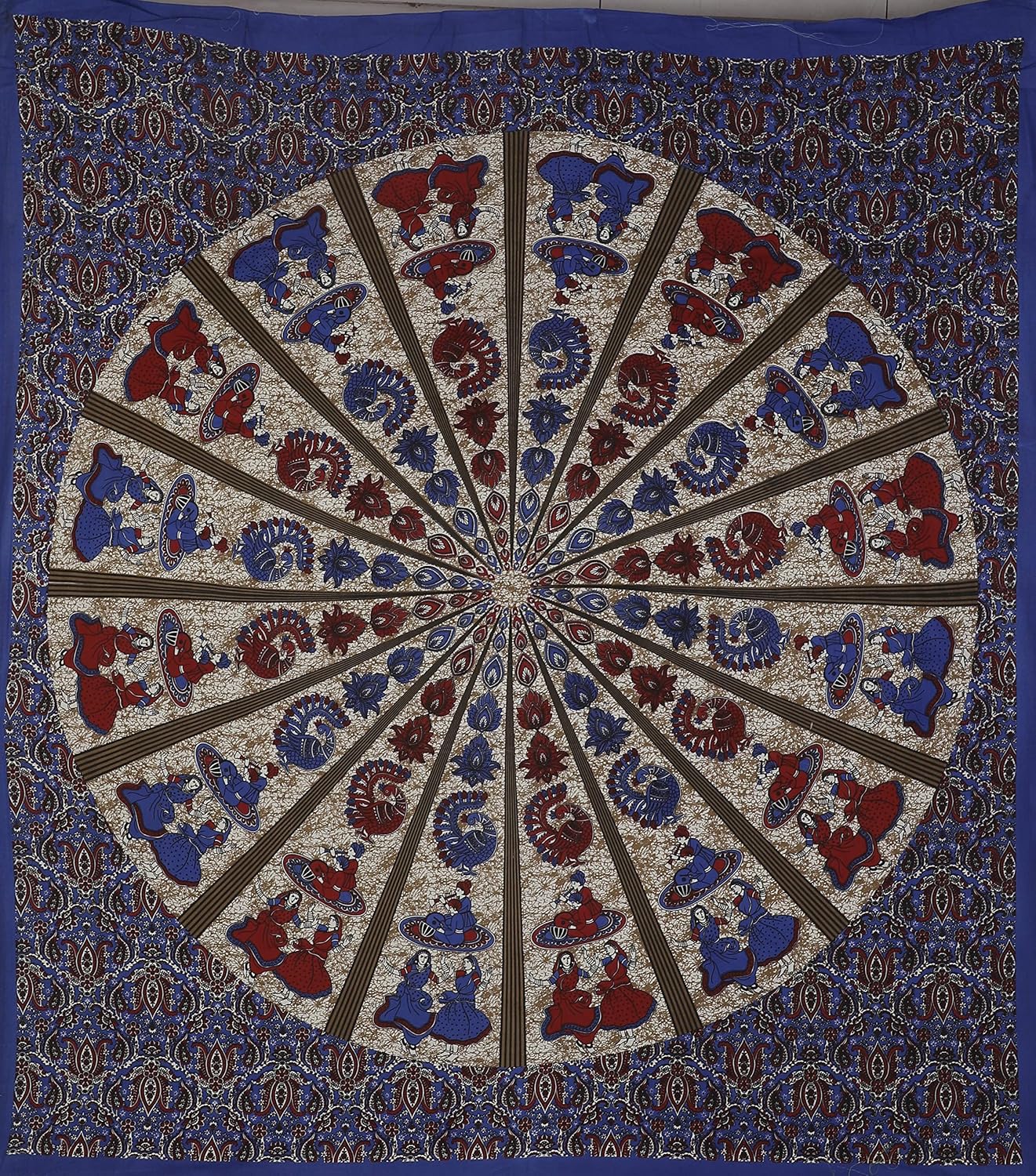 Jaipuri Traditional Queen Size Double Bedsheet With 2 King Size Pillow Covers - 84 X 93 Inches, Blue & Brown | Unique Design & Color Combination Perfectly Suits To Your Bedroom