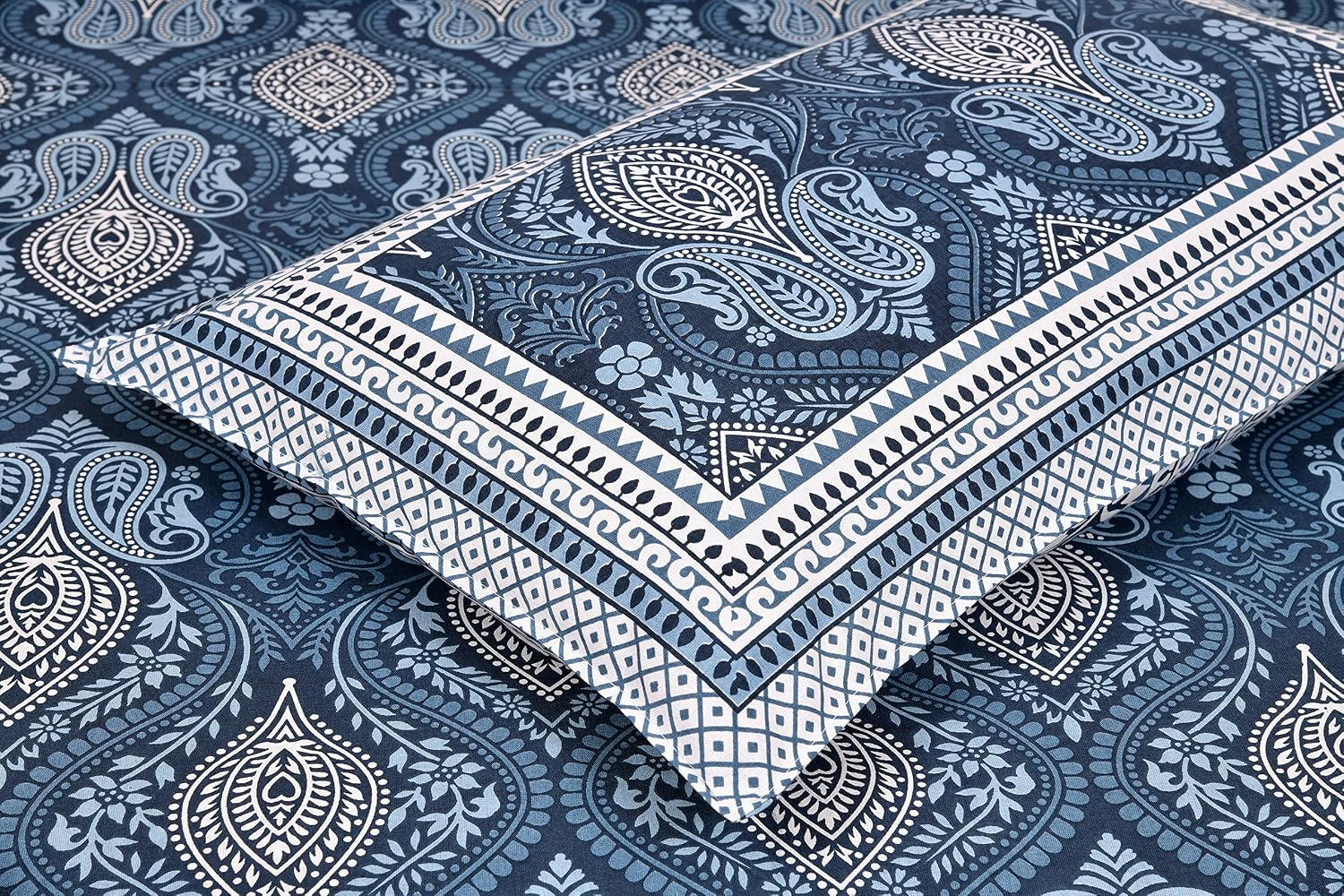 Jaipuri Cotton Double Bedsheet For Queen Size With 2 Pillow Cover (90 X 108 Inches) Dark Blue | Premium Cotton Material - Ideal For House, Hotel, Guest House