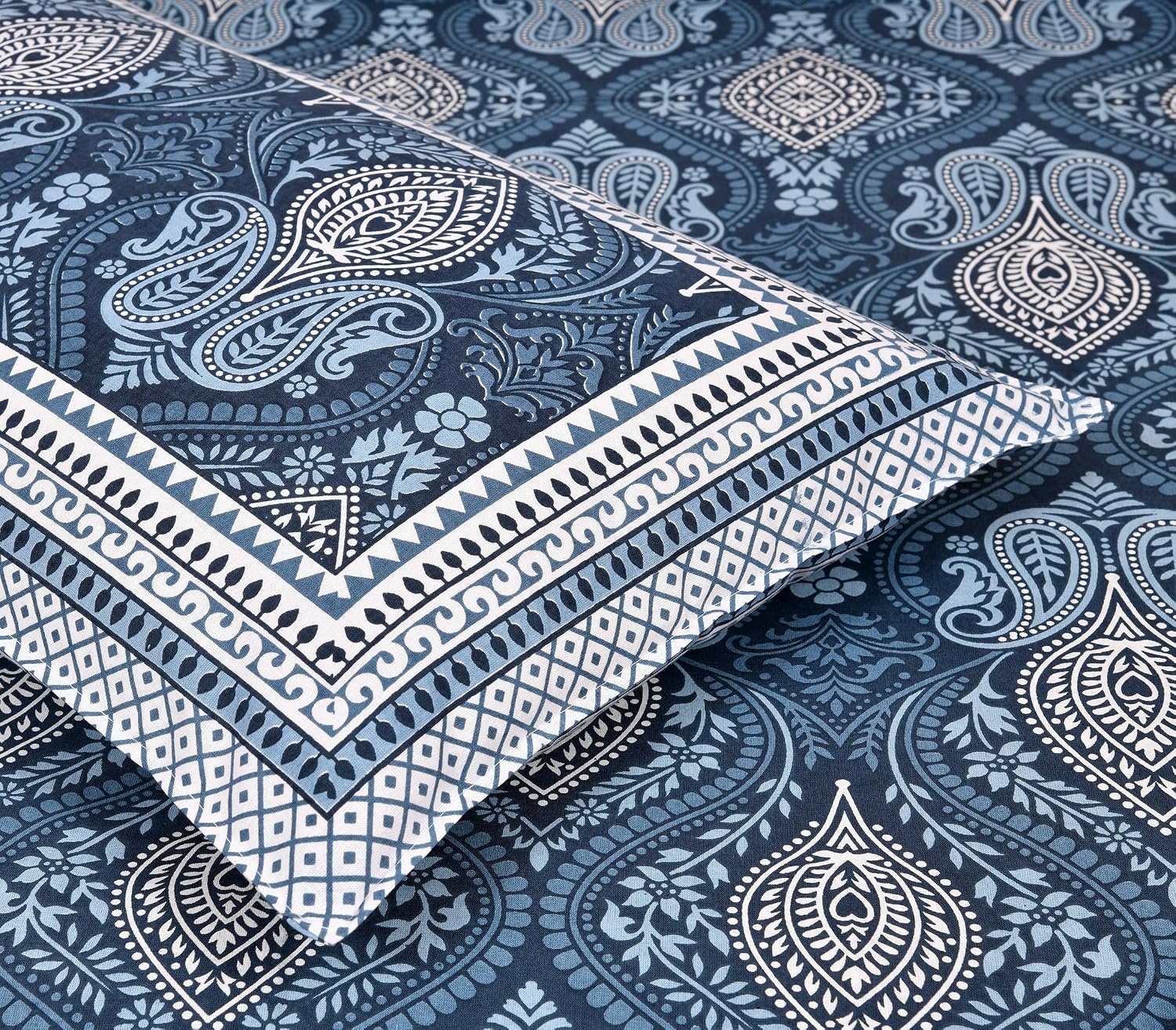 1 Queen Size Bedsheet For Double Bed With 2 Pillow Covers (90 X 108 Inches) Dark Blue | Jaipuri Print Designs - Breathable 100% Cotton Bedsheet Comfortable