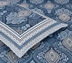 1 Queen Size Bedsheet For Double Bed With 2 Pillow Covers (90 X 108 Inches) Dark Blue | Jaipuri Print Designs - Breathable 100% Cotton Bedsheet Comfortable