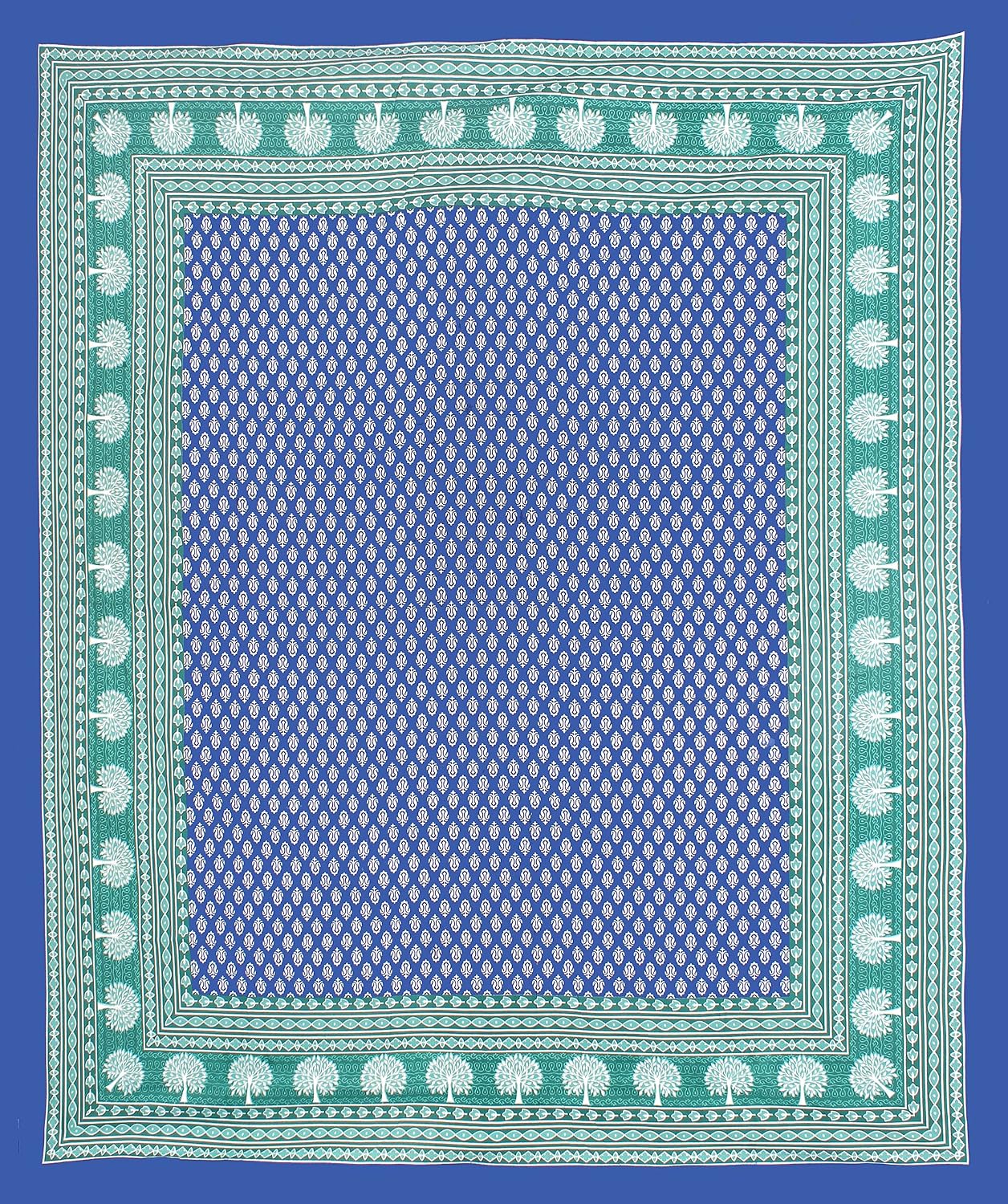 Printed Bedsheet For Double Bed With 2 Pillow Covers - 83 X 94 Inches, Blue & White | Ideal For Hotel, Guest House, Home | Traditional Jaipuri Bedsheets
