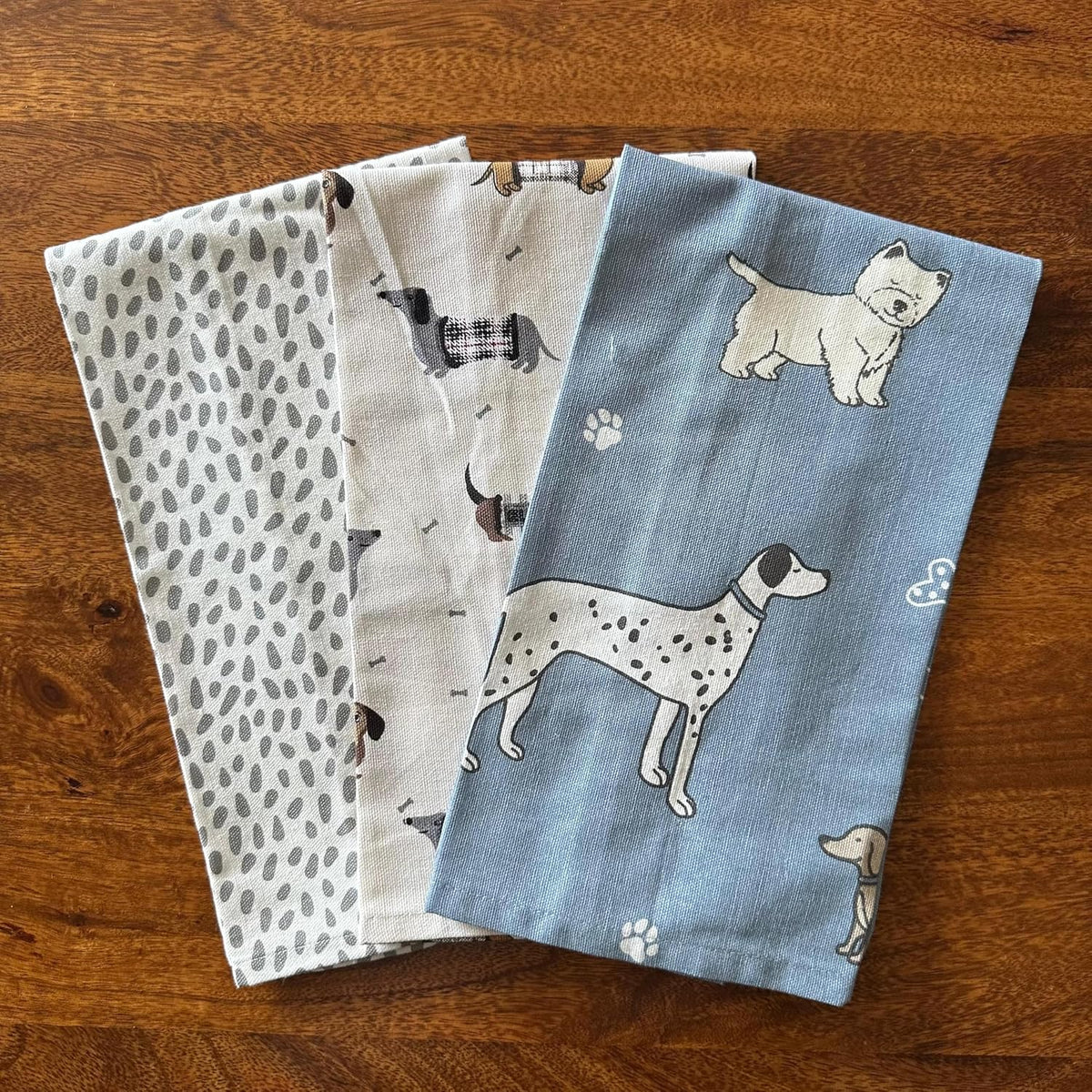 Oak & Lily 100% Cotton Kitchen Napkins Dish Towels 350 Gsm | Premium European Quality Washable, Large Size Kitchen Cloth For Roti, Cleaning, Drying | Dog Print (Set Of 3)