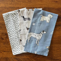 Oak & Lily 100% Cotton Kitchen Napkins Dish Towels 350 Gsm | Premium European Quality Washable, Large Size Kitchen Cloth For Roti, Cleaning, Drying | Dog Print (Set Of 3)