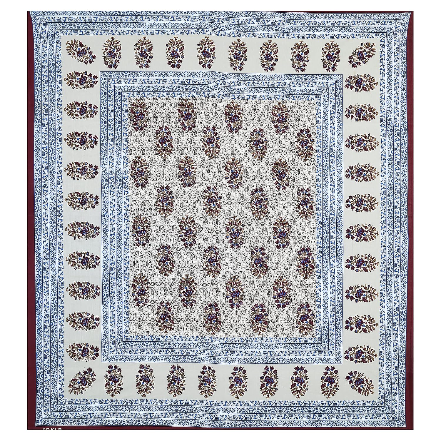 Pure 100% Cotton Double Bed Sheet With 2 Pillow Covers - 90 X 100 Inches, Blue & Maroon | Beautifully Handcrafted Traditional Bedsheets - Skin Friendly Fabric