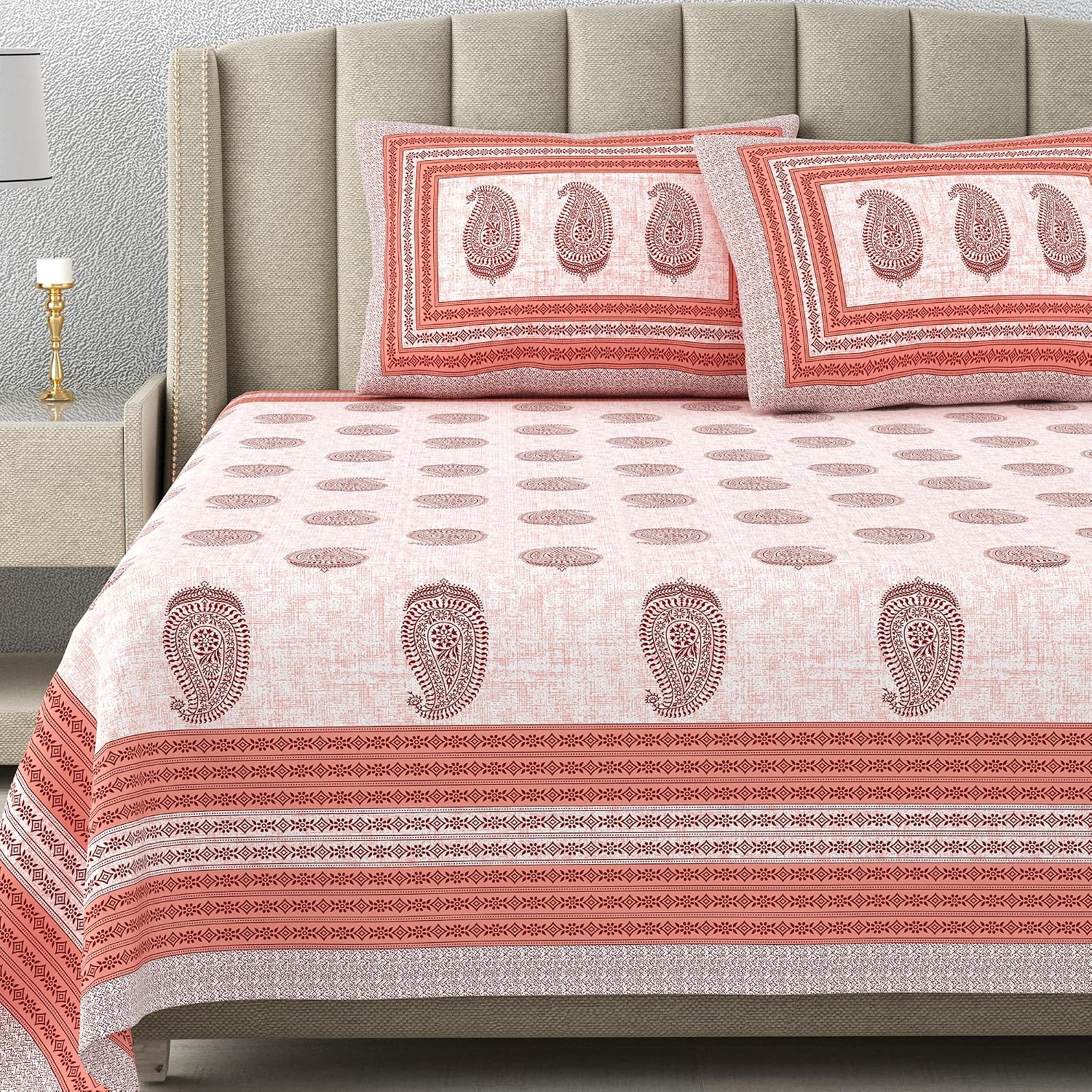 Cotton King Size Bedsheet With 2 Matching Pillow Covers - 90 X 108 Inches, Pink | Designer Printed Bedsheet Set - Naturally Soft, Breathable, & Skin-Friendly