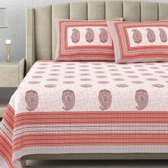 Cotton King Size Bedsheet With 2 Matching Pillow Covers - 90 X 108 Inches, Pink | Designer Printed Bedsheet Set - Naturally Soft, Breathable, & Skin-Friendly