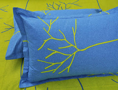 Single Bedsheet With 1 Pillow Cover - 55 X 88 Inches, Green & Blue | Soft & Comfortable Sleep Experience | Machine Wash In Cold Water
