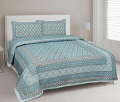 Traditional Rajasthani Design Bedsheet With 2 Pillow Covers - 90 X 108 Inches, Teal | Color Fade Resistant & Shrinkage Resistant For All-Season Use