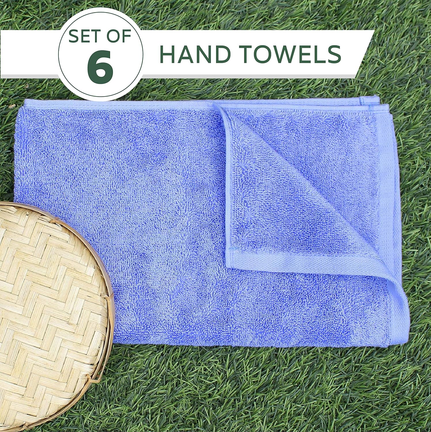 Heelium Bamboo Hand Towel 1200 Gsm | Ultra Absorbent & Anti-Bacterial 3x Softer Than Cotton Towels Pack Of 6 - Iris