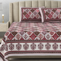 100% Cotton King Size Bedsheet With 2 Matching Pillow Covers - 90 X 108 Inches, Multicolor | Designer Printed Bedsheet Set - Naturally Soft, Breathable, & Skin-Friendly