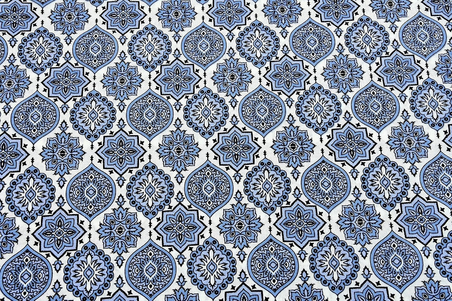 Traditional Rajasthani Design Bedsheet With 2 Pillow Covers - 90 X 108 Inches, Ocean Blue | Color Fade Resistant & Shrinkage Resistant For All-Season Use