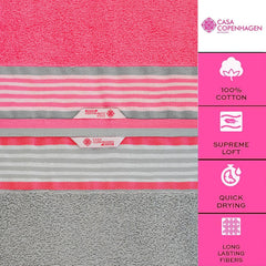 Casa Copenhagen Germany Design 2 Bath + 2 Hand & 2 Washcloths Towels 1800 Gsm | He & She Super Soft Collection 100% Cotton 6 Piece Towel Set - Grey Violet & Dusty Pink