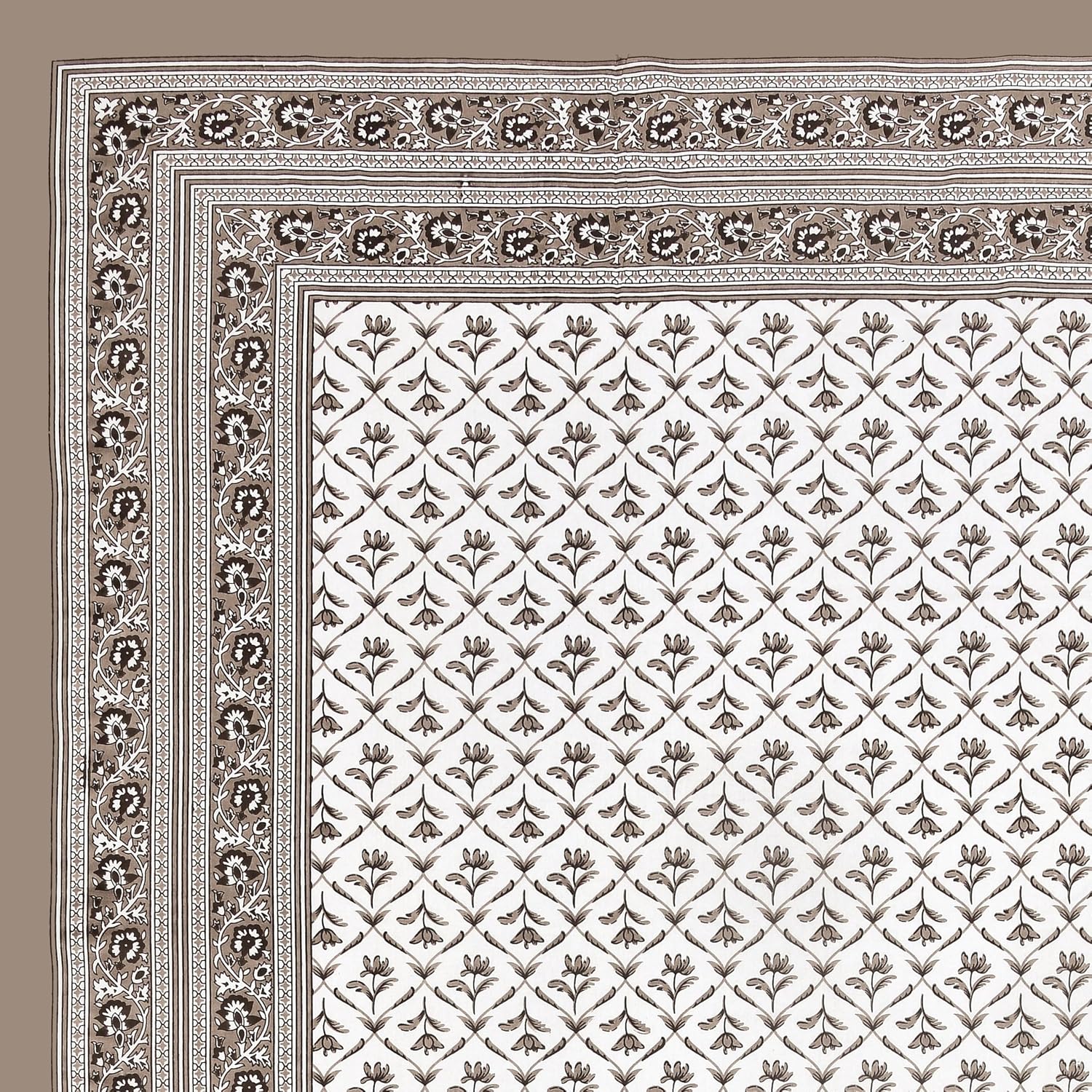 Bedsheet For Queen Bed With 2 Pillow Covers - 90 X 108 Inches, Brown & White | Pure Cotton Traditional Jaipuri Printed | Ideal For Both Everyday Use & Special Events