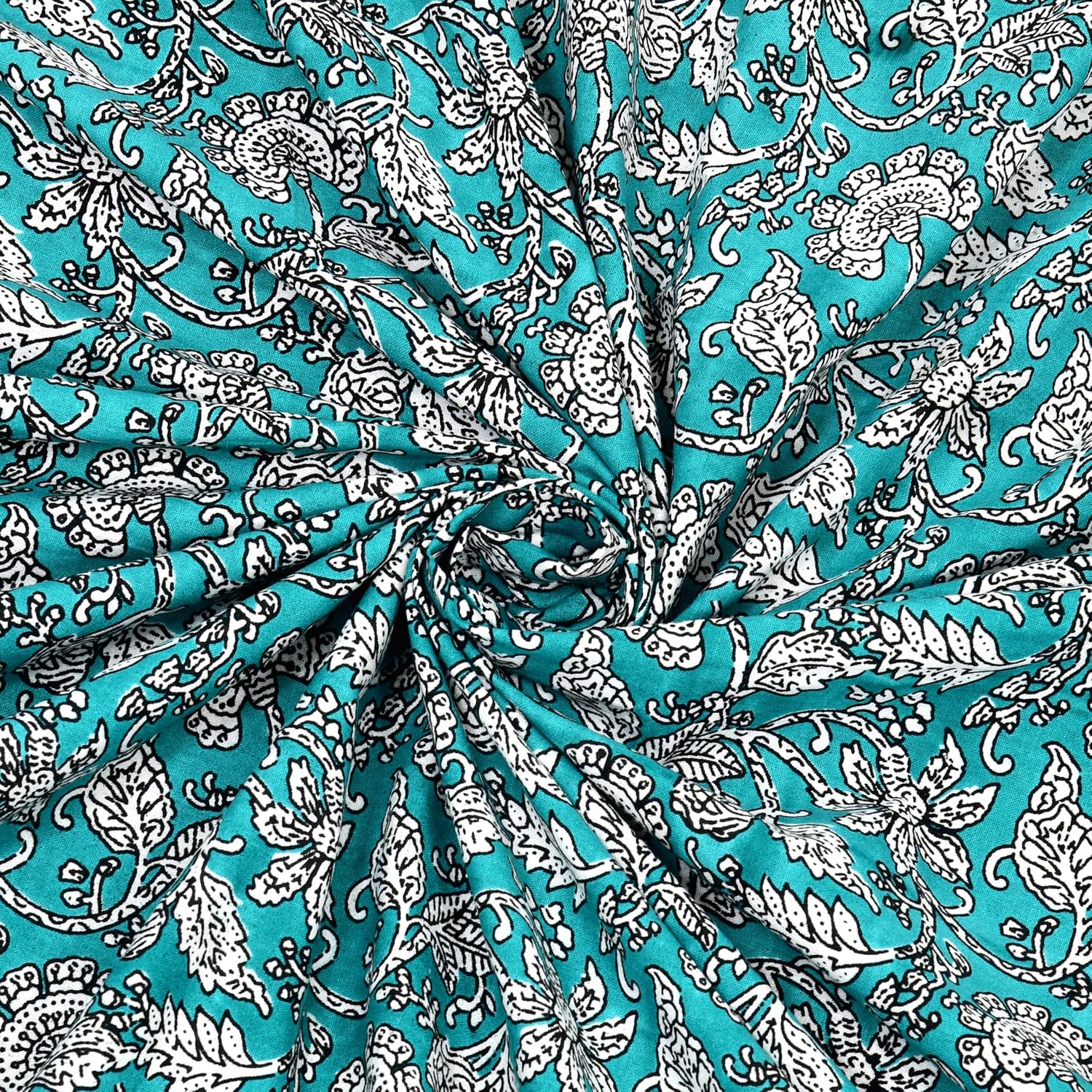 Bedsheet For Queen Bed With 2 Pillow Covers - 90 X 108 Inches, Aqua Blue | Pure Cotton Traditional Jaipuri Printed | Ideal For Both Everyday Use & Special Events
